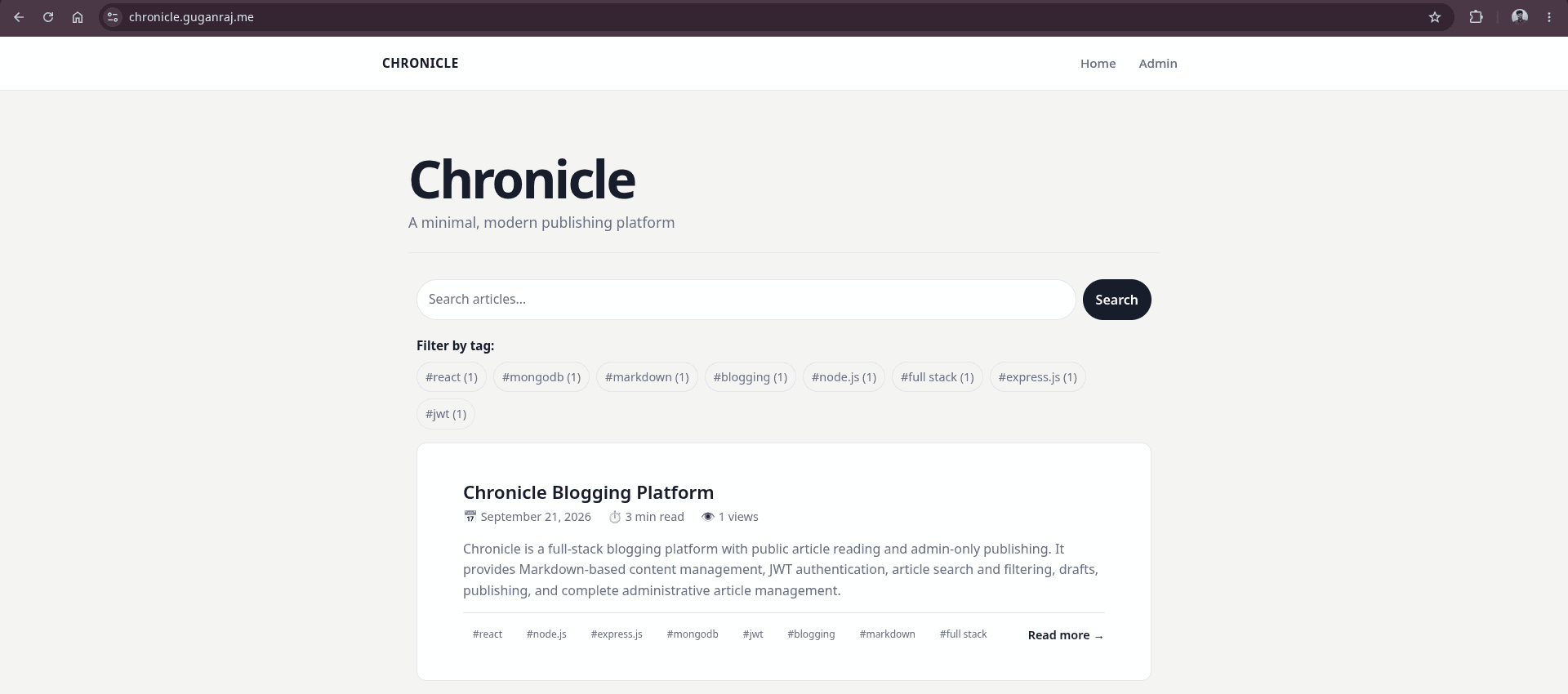 Chronicle blogging application running in the browser